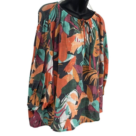 Zac & Rachel Womens XL Extra Large Tropical Peasant Blouse Top 3/4 Sleeve New - Picture 4 of 11